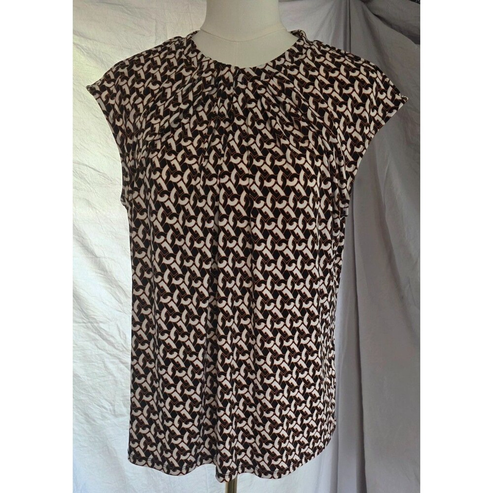 Women's Liz Claiborne Career, Chain Print Blouse Black Brown Cream- SZ PL